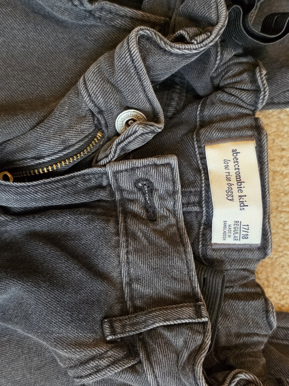 abercrombie kids charcoal gray Girl's Low Rise Baggy Jeans